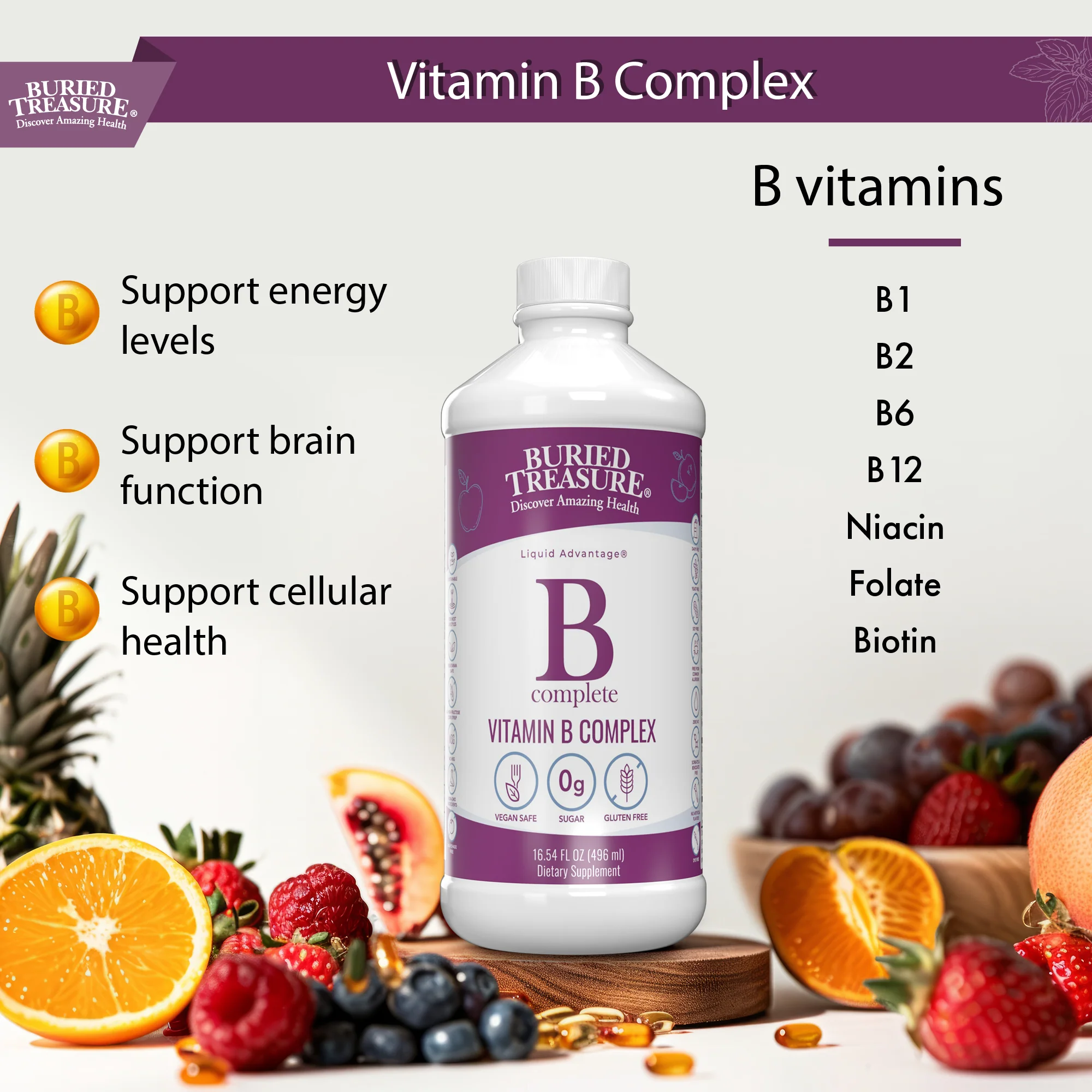 B Complex–Complete Daily B Vitamin Supplement, 16 fl oz - Image 3