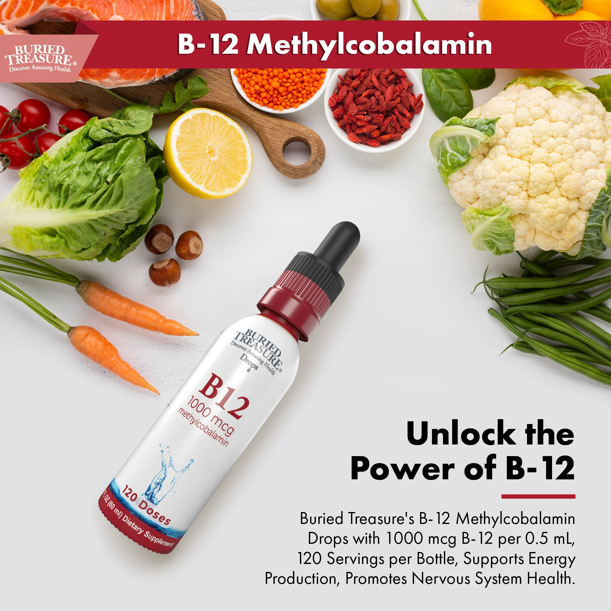 Buried Treasure Vitamin B12 Drops – Liquid Supplement with Vegetarian-Friendly Formula for Daily Nutrition and Wellness - Image 3
