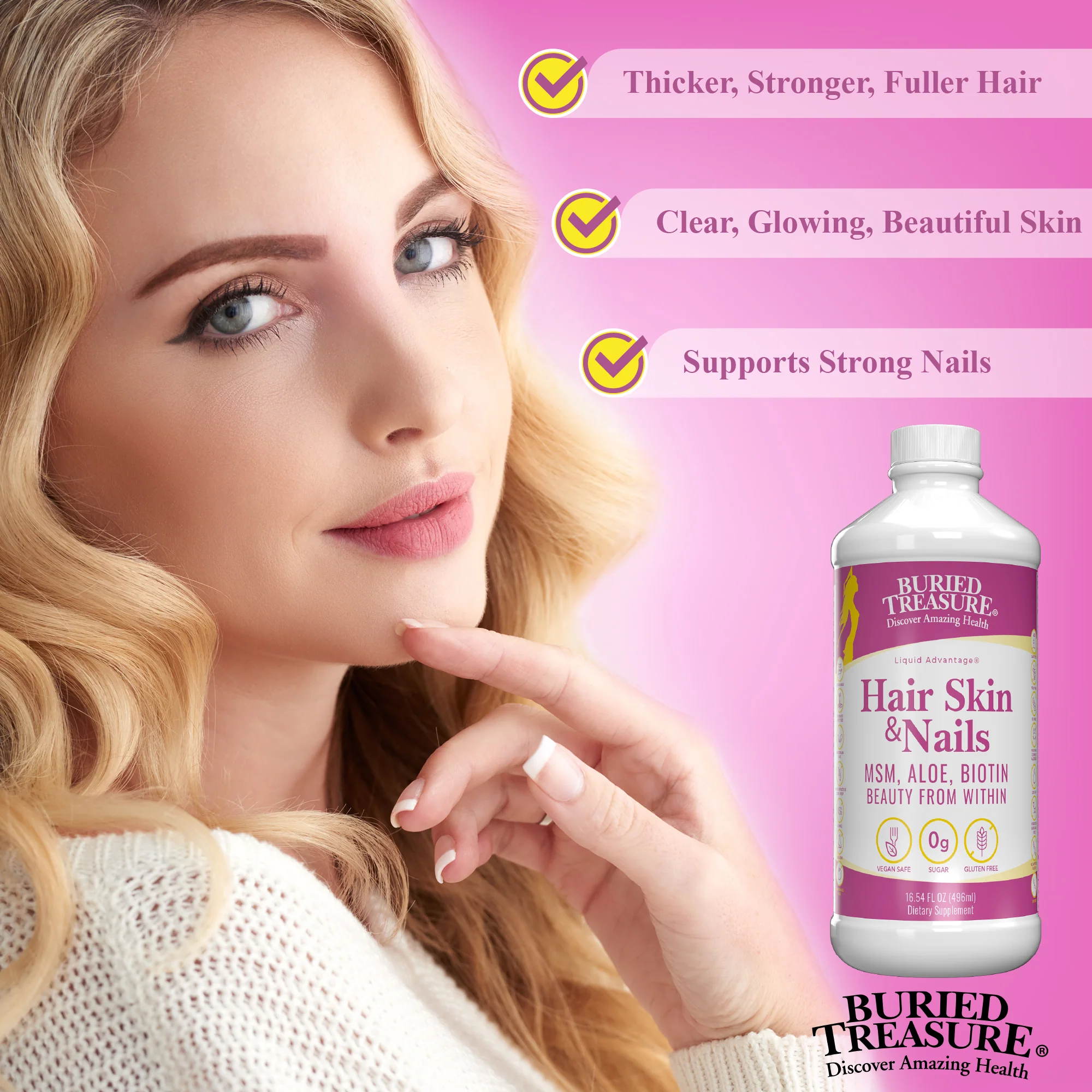 Hair, Skin & Nails– Nutritional Supplement for Daily Wellness, 16.54 fl oz - Image 3