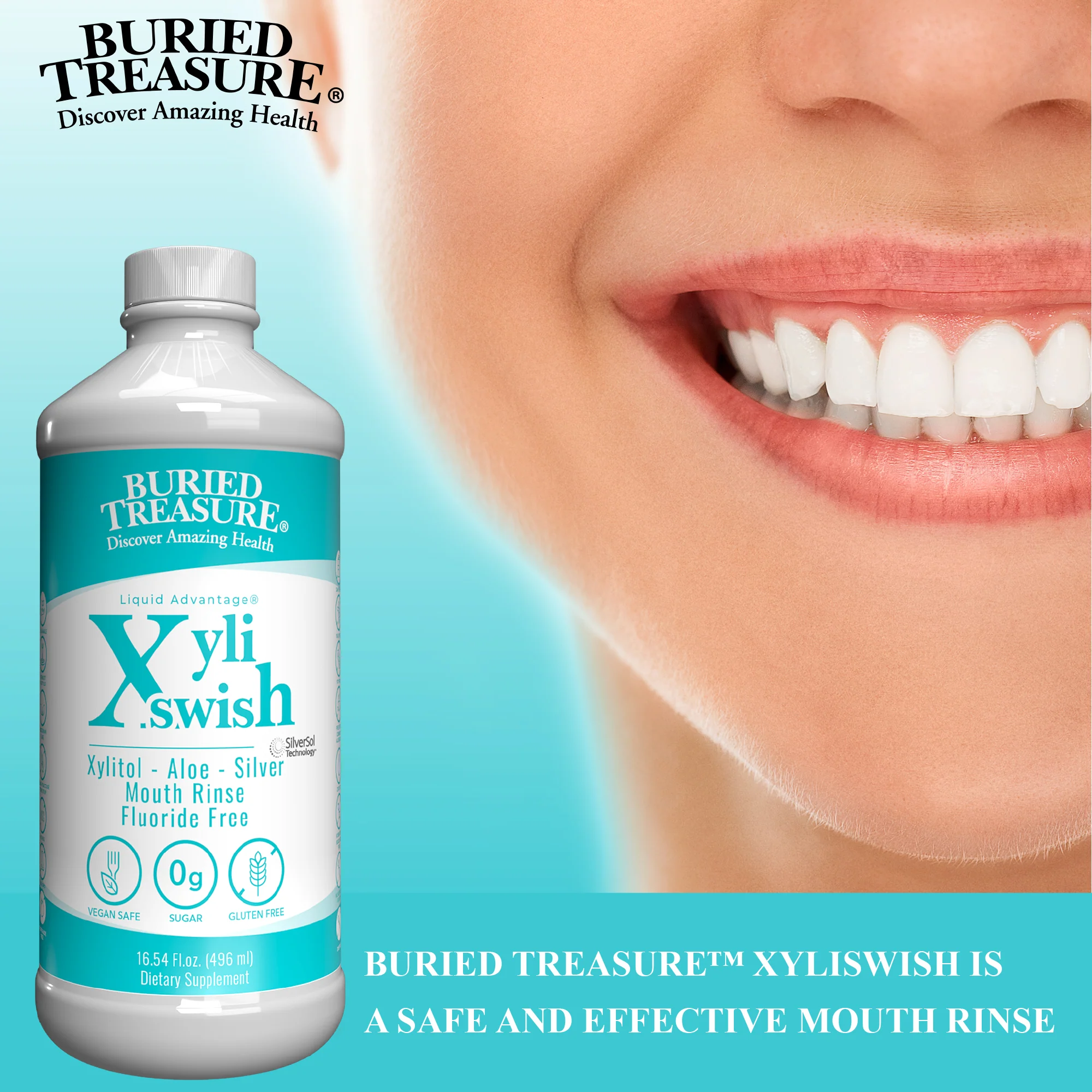 Xyli Swish All-Natural Mouth Rinse - Alcohol & Fluoride-Free with Xylitol, Aloe Vera, Purified Silver, Peppermint Oil - Safe to Swallow, Refreshing Taste - 16oz, 48 Servings - Image 4